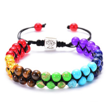 Shangjie Oem Pulsera Bunt sieben Chakra Perlen -Doppelreihenarmband Jade Natursteinarmband